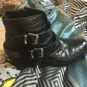 a.n.a.black strap zip up biker boots